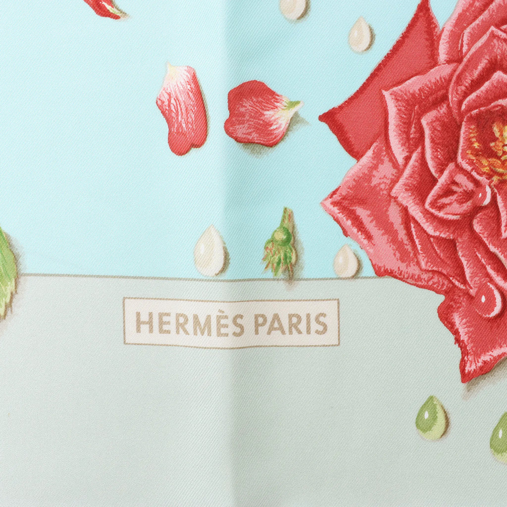 Hermès Carré 90 "LA ROSEE" Silk handkerchief in Blue