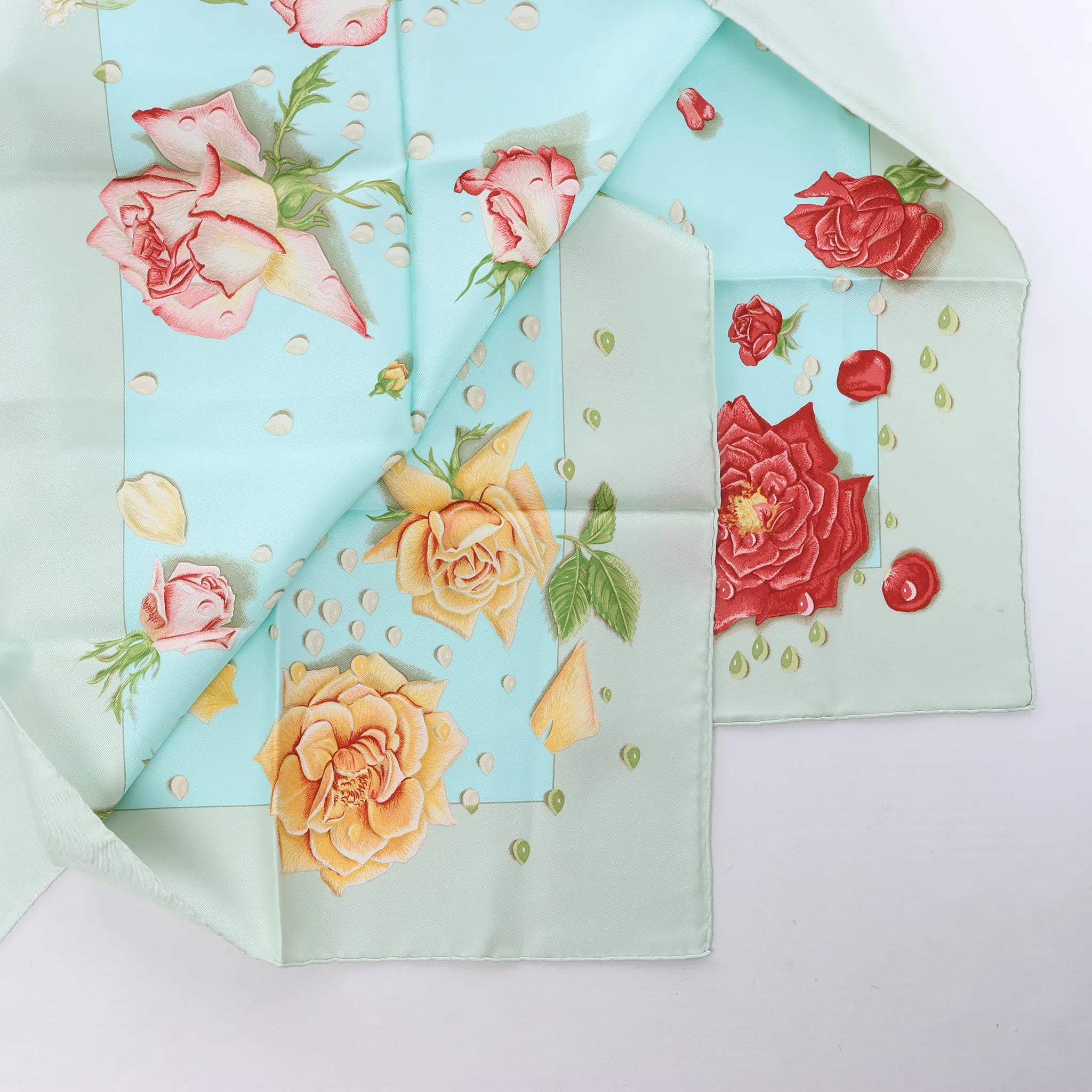 Hermès Carré 90 "LA ROSEE" Silk handkerchief in Blue