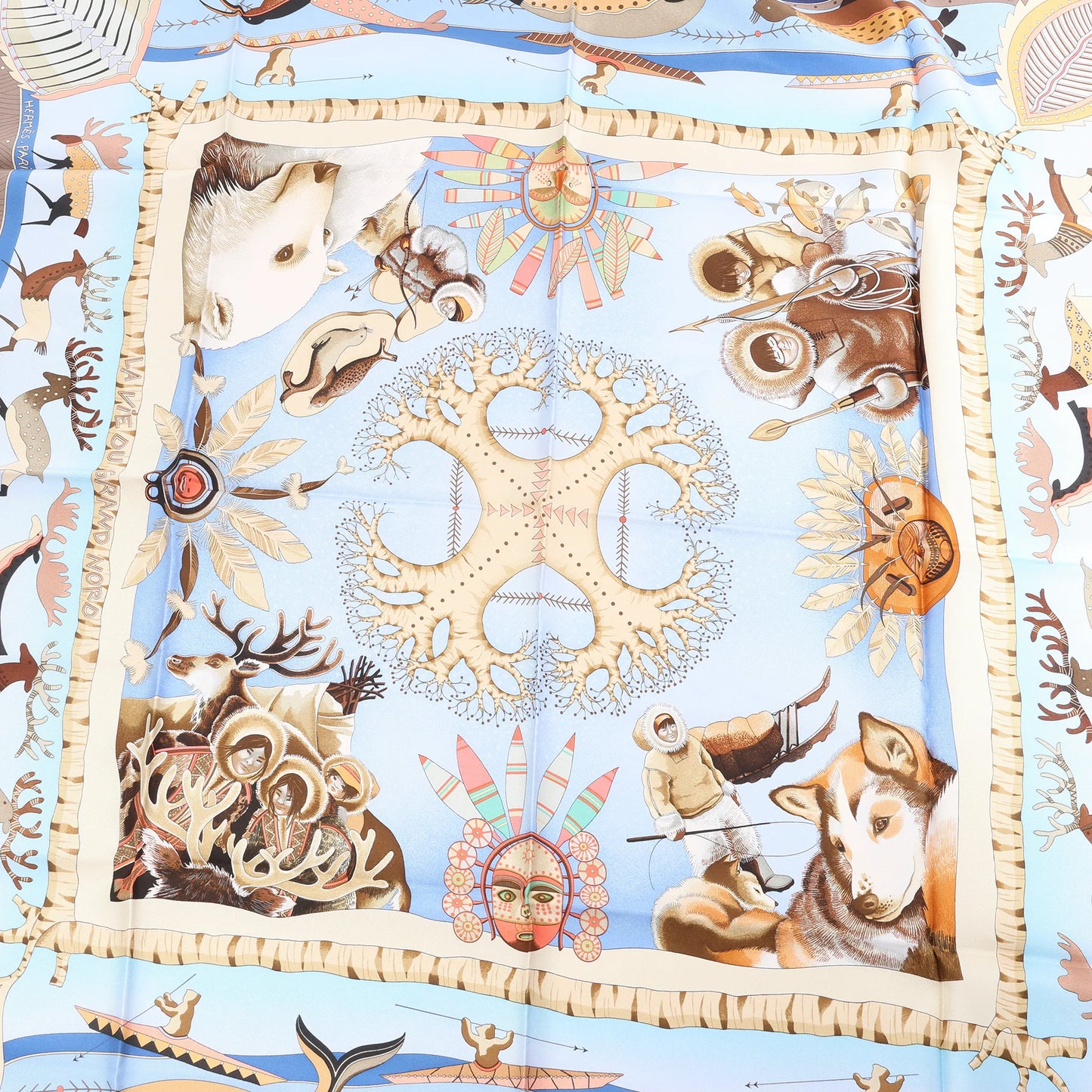 Hermès Carré 90 "LA VIE DU GRAND NORD" Silk handkerchief in Navy Blue