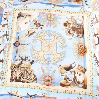Hermès Carré 90 "LA VIE DU GRAND NORD" Silk handkerchief in Navy Blue