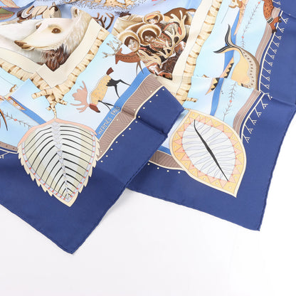 Hermès Carré 90 "LA VIE DU GRAND NORD" Silk handkerchief in Navy Blue