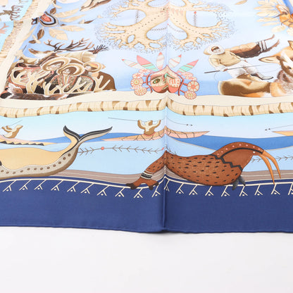 Hermès Carré 90 "LA VIE DU GRAND NORD" Silk handkerchief in Navy Blue