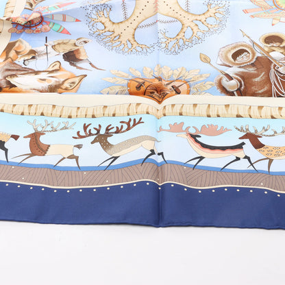 Hermès Carré 90 "LA VIE DU GRAND NORD" Silk handkerchief in Navy Blue
