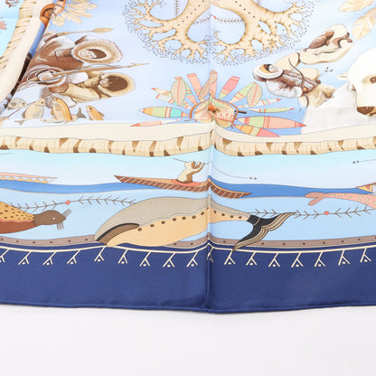 Hermès Carré 90 "LA VIE DU GRAND NORD" Silk handkerchief in Navy Blue