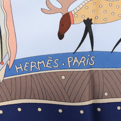 Hermès Carré 90 "LA VIE DU GRAND NORD" Silk handkerchief in Navy Blue