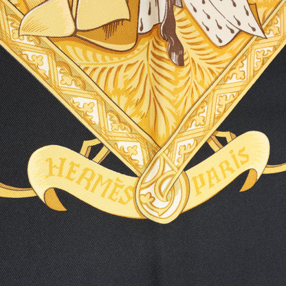 Hermès Carré 90 "LA VIE a CHEVAL" Silk handkerchief in Black x Yellow