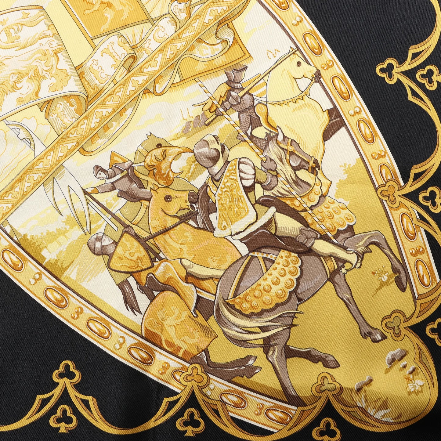 Hermès Carré 90 "LA VIE a CHEVAL" Silk handkerchief in Black x Yellow