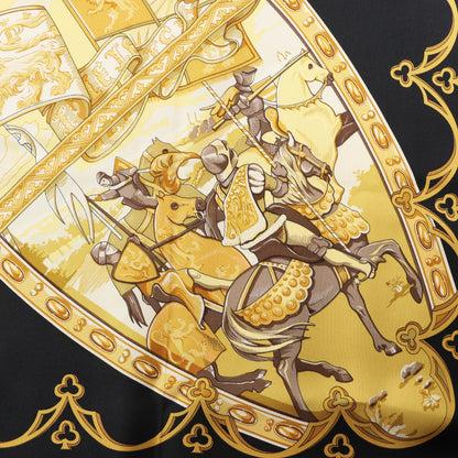 Hermès Carré 90 "LA VIE a CHEVAL" Silk handkerchief in Black x Yellow