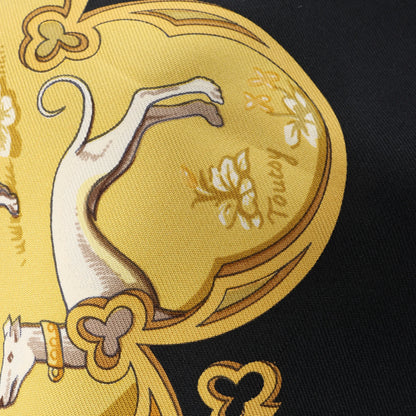 Hermès Carré 90 "LA VIE a CHEVAL" Silk handkerchief in Black x Yellow