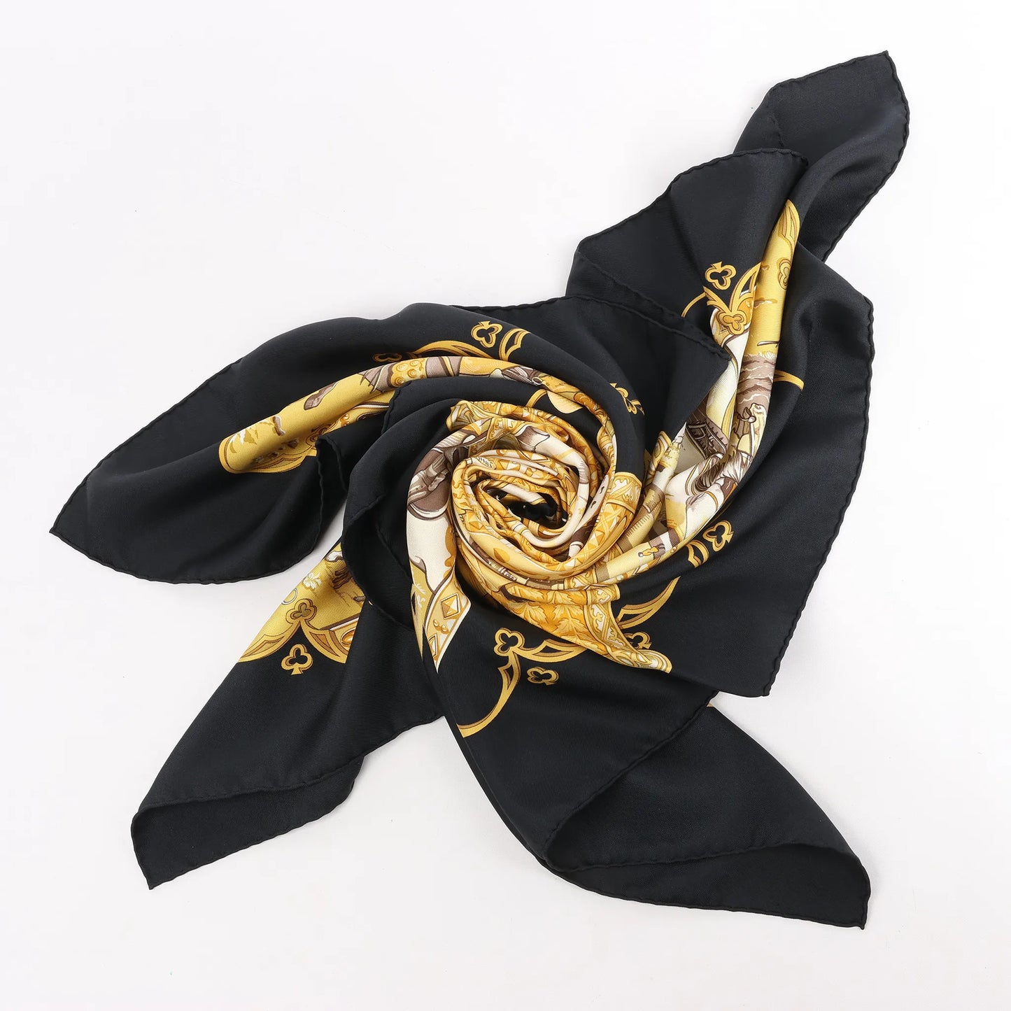 Hermès Carré 90 "LA VIE a CHEVAL" Silk handkerchief in Black x Yellow