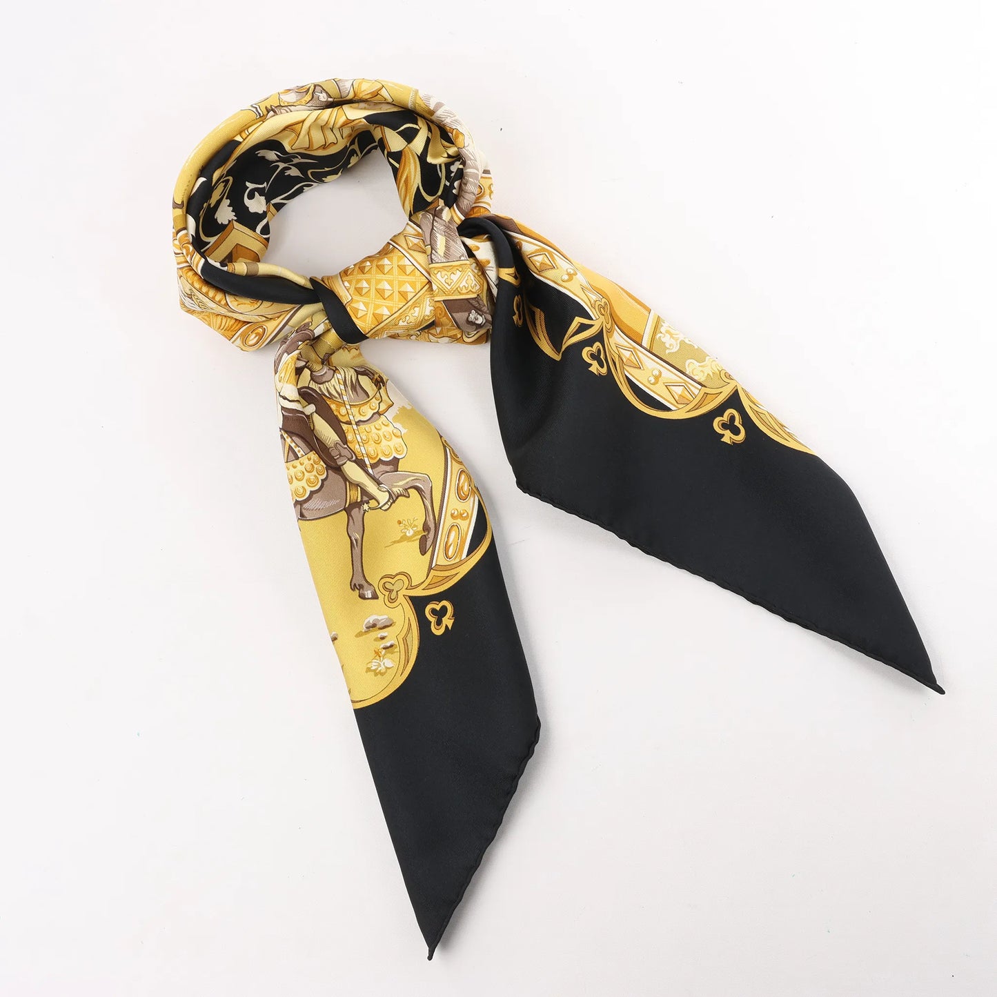 Hermès Carré 90 "LA VIE a CHEVAL" Silk handkerchief in Black x Yellow