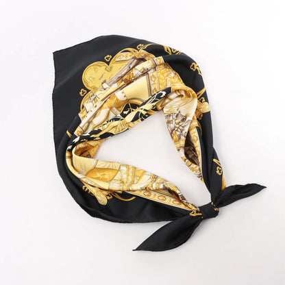 Hermès Carré 90 "LA VIE a CHEVAL" Silk handkerchief in Black x Yellow
