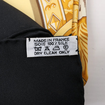 Hermès Carré 90 "LA VIE a CHEVAL" Silk handkerchief in Black x Yellow