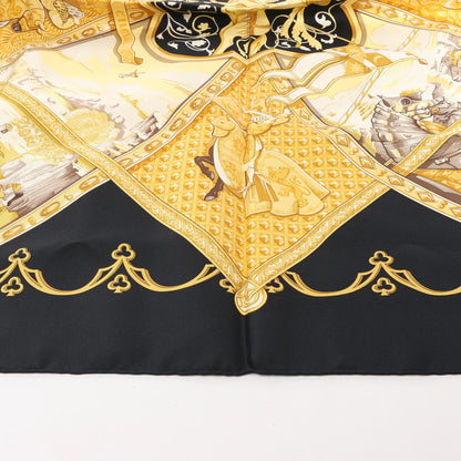 Hermès Carré 90 "LA VIE a CHEVAL" Silk handkerchief in Black x Yellow
