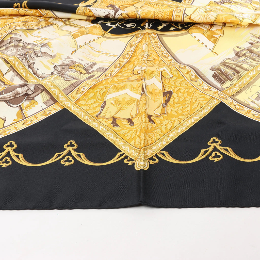 Hermès Carré 90 "LA VIE a CHEVAL" Silk handkerchief in Black x Yellow