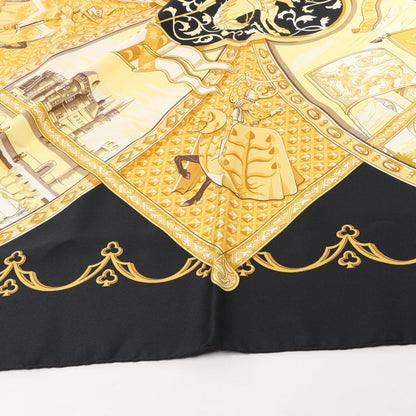 Hermès Carré 90 "LA VIE a CHEVAL" Silk handkerchief in Black x Yellow