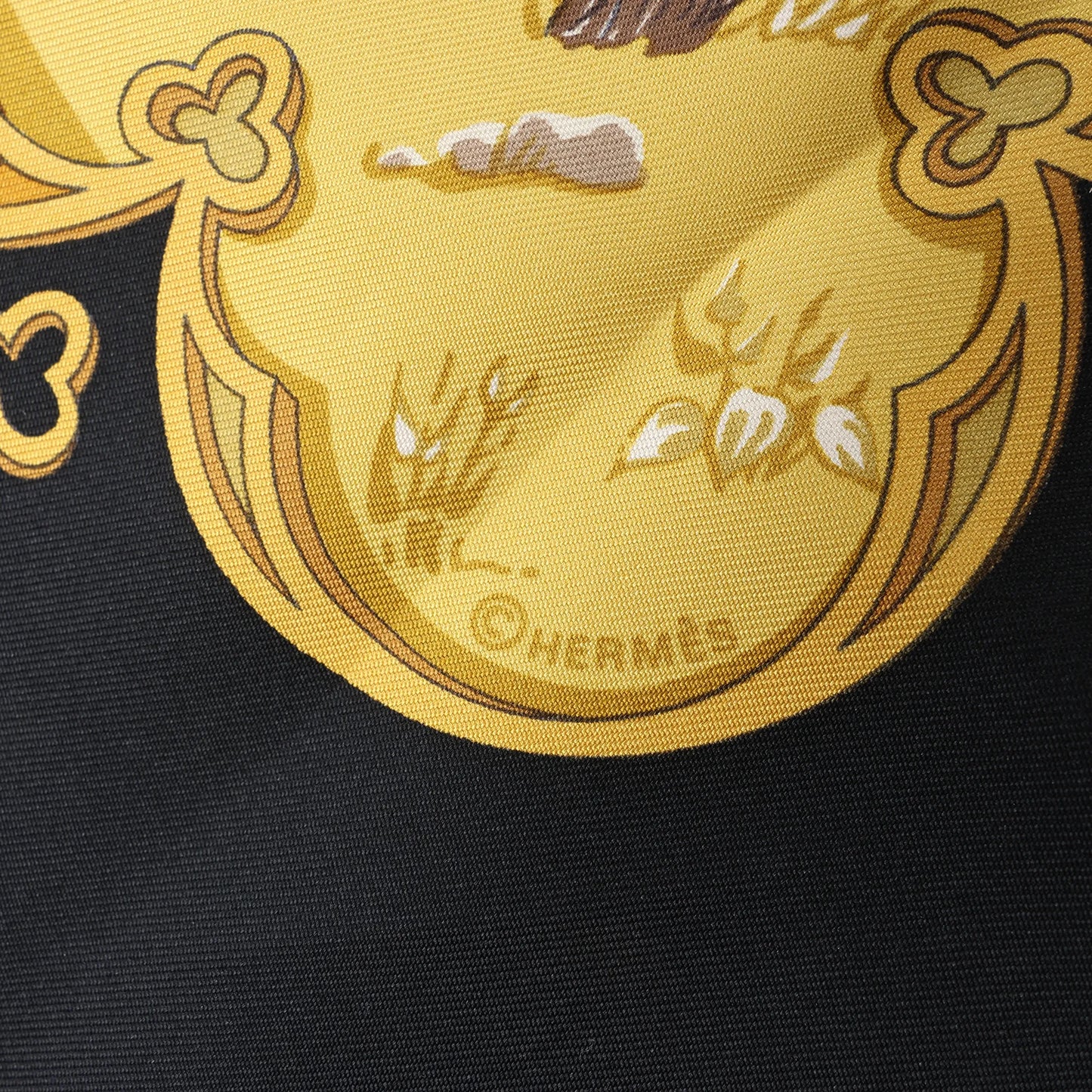 Hermès Carré 90 "LA VIE a CHEVAL" Silk handkerchief in Black x Yellow