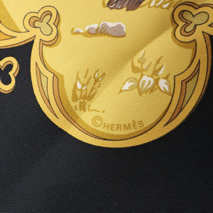 Hermès Carré 90 "LA VIE a CHEVAL" Silk handkerchief in Black x Yellow
