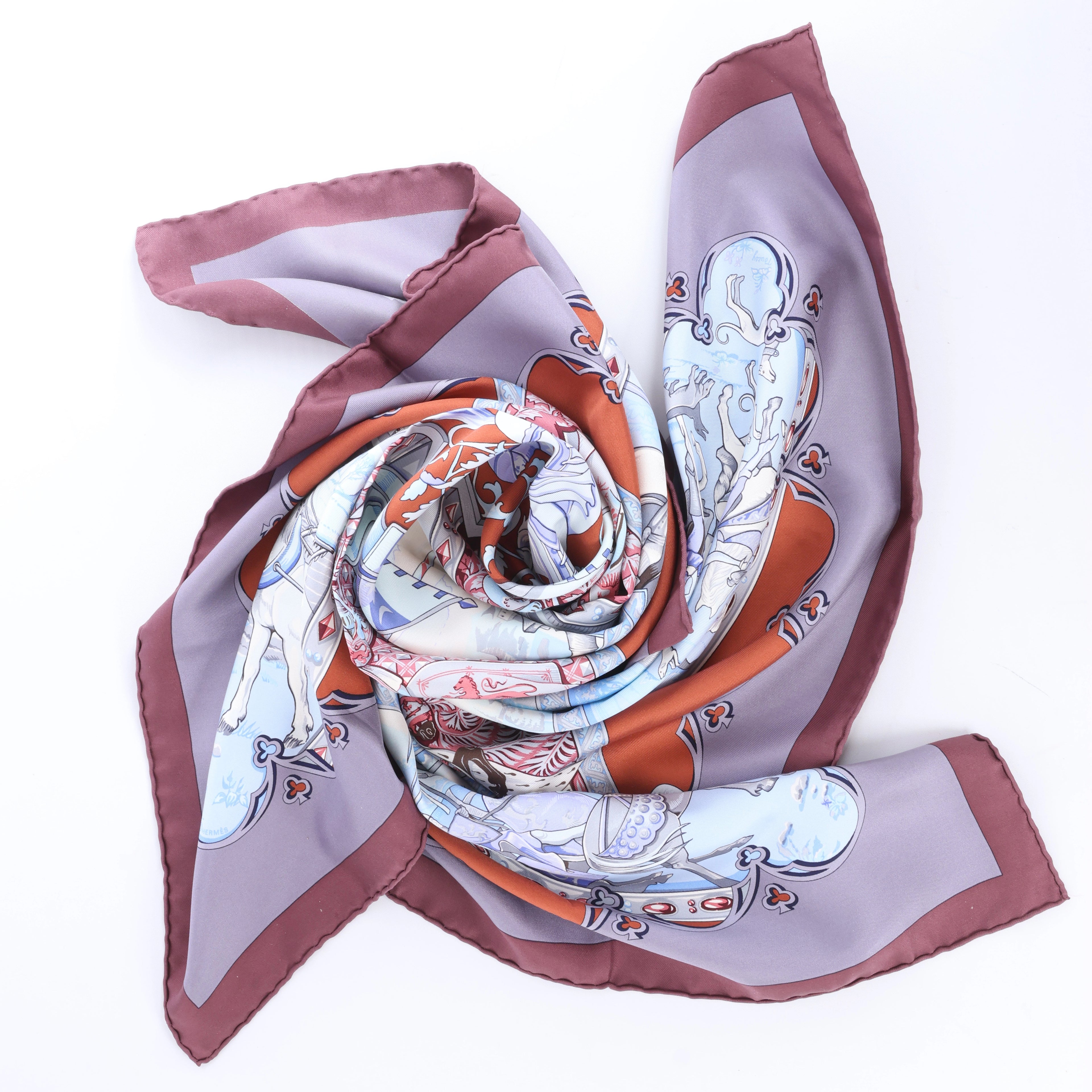 Hermès Carré 90 "LA VIE a CHEVAL" Silk handkerchief in Brown x Blue