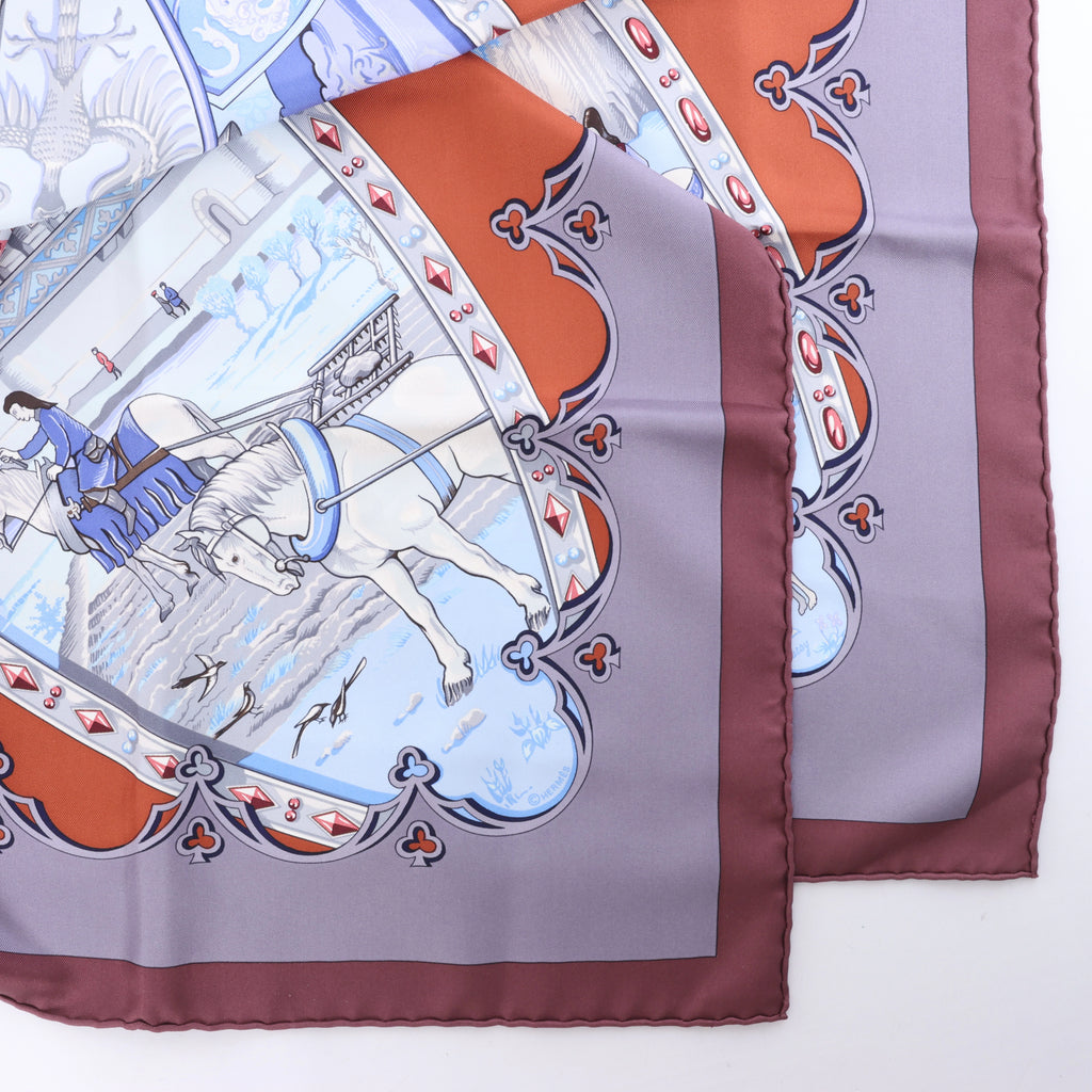Hermès Carré 90 "LA VIE a CHEVAL" Silk handkerchief in Brown x Blue