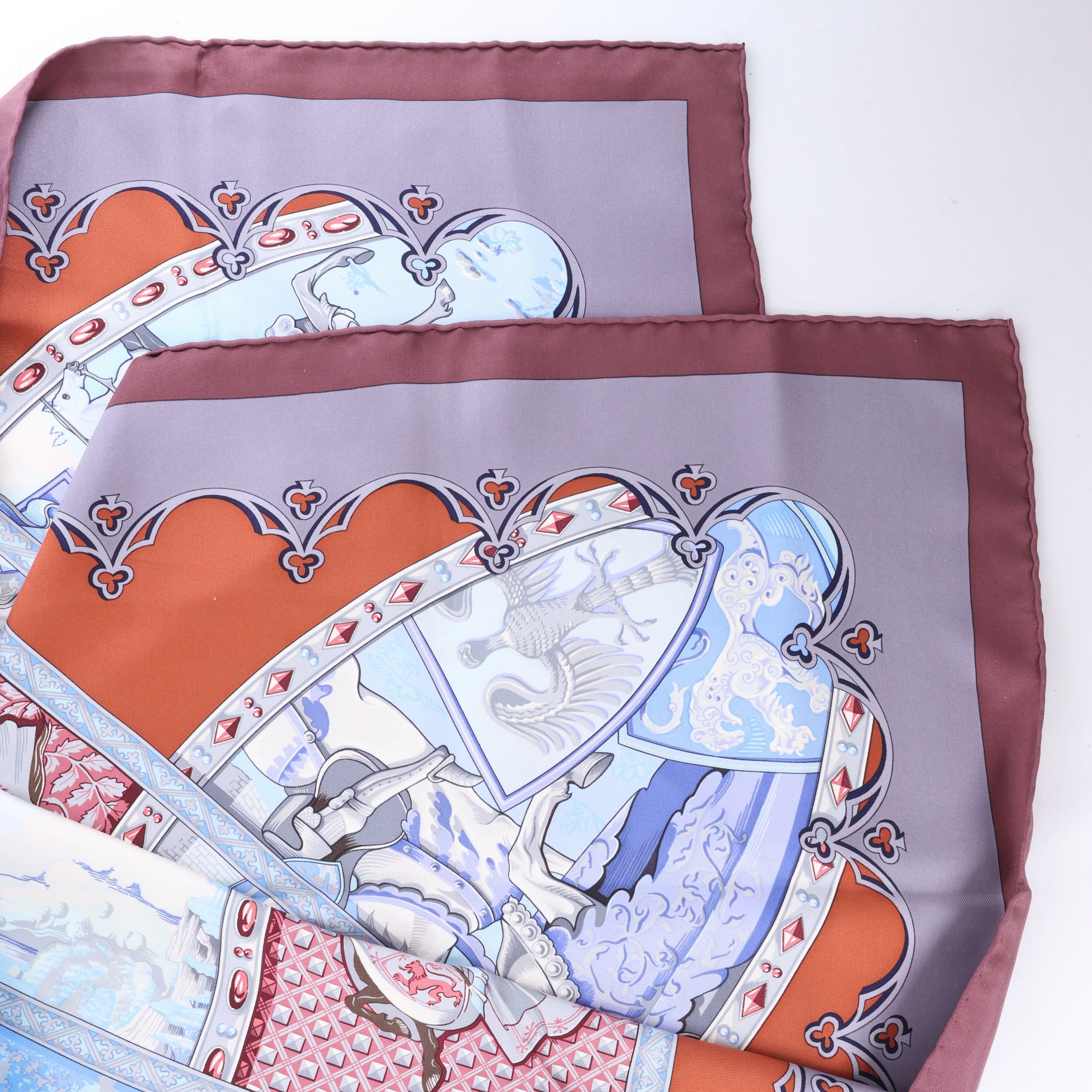 Hermès Carré 90 "LA VIE a CHEVAL" Silk handkerchief in Brown x Blue