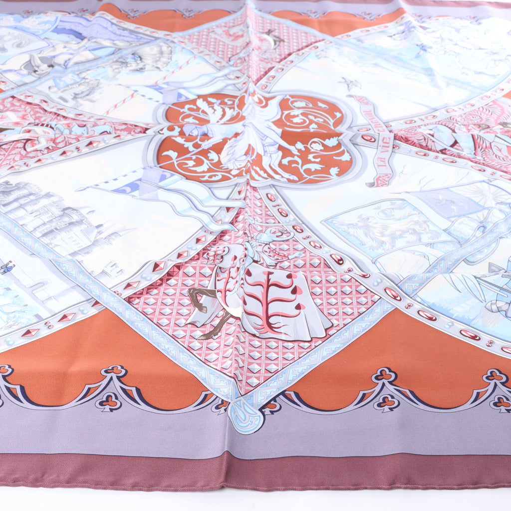 Hermès Carré 90 "LA VIE a CHEVAL" Silk handkerchief in Brown x Blue