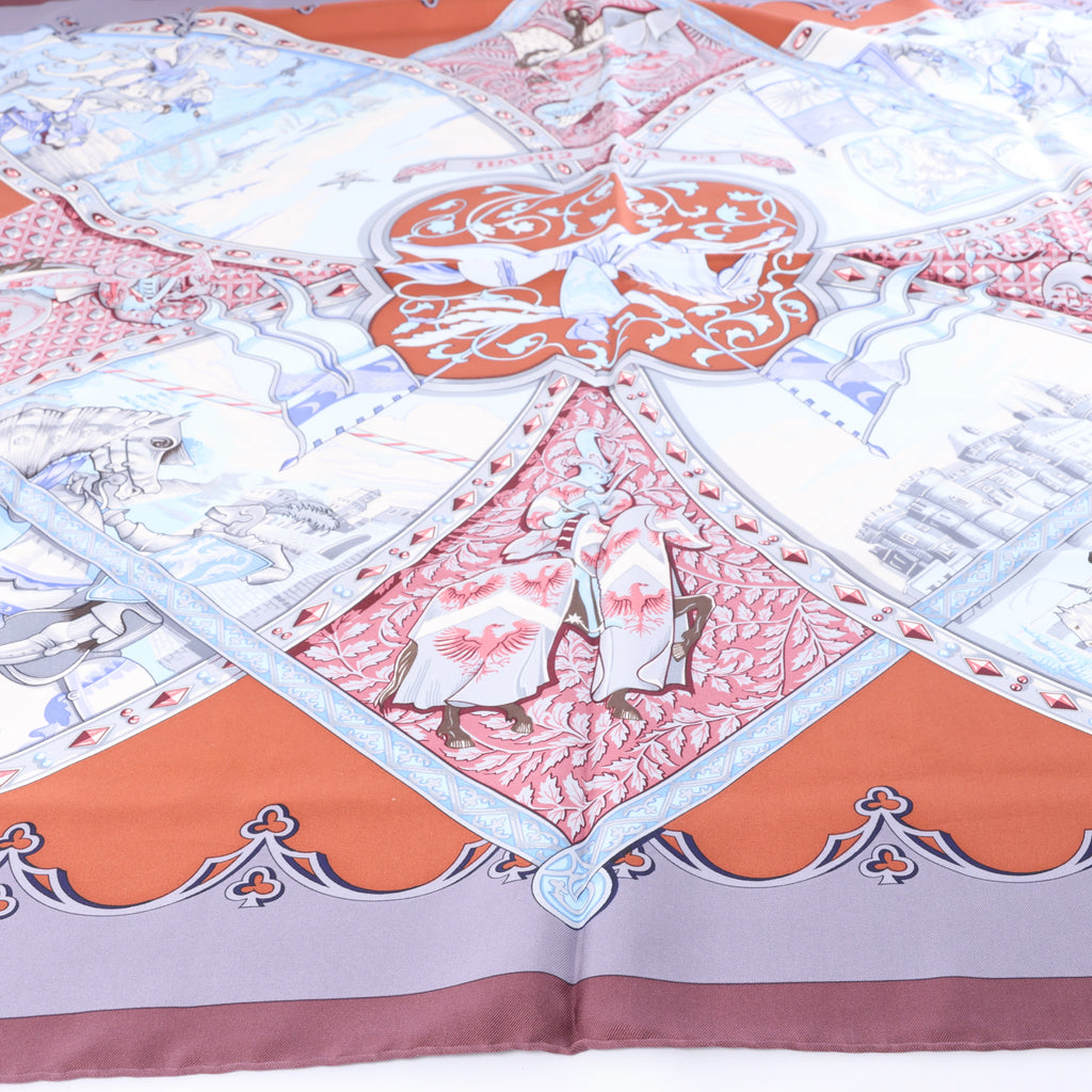 Hermès Carré 90 "LA VIE a CHEVAL" Silk handkerchief in Brown x Blue