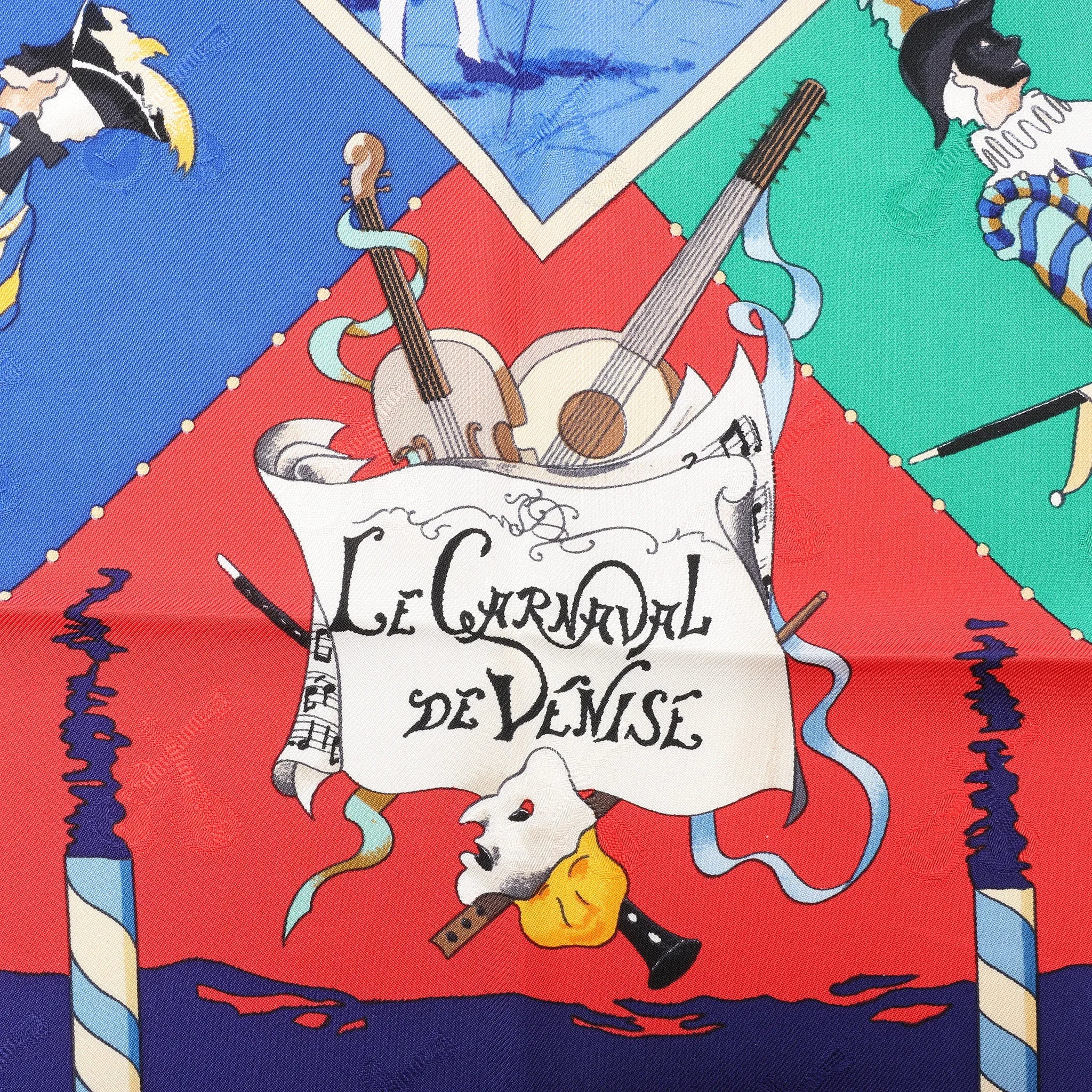 Hermès Carré 90 "LE CARNAVAL DE VENISE" Silk handkerchief in Navy Blue x Red