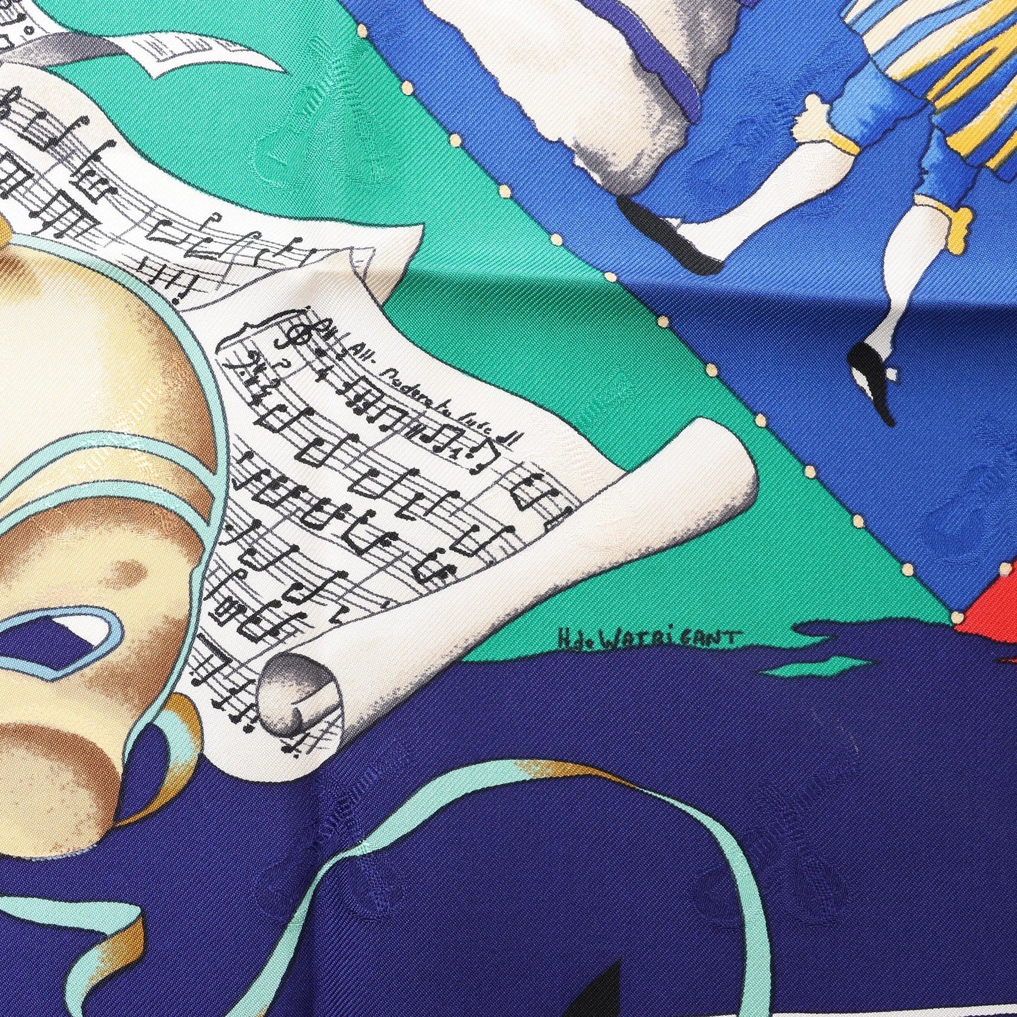 Hermès Carré 90 "LE CARNAVAL DE VENISE" Silk handkerchief in Navy Blue x Red