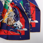 Hermès Carré 90 "LE CARNAVAL DE VENISE" Silk handkerchief in Navy Blue x Red