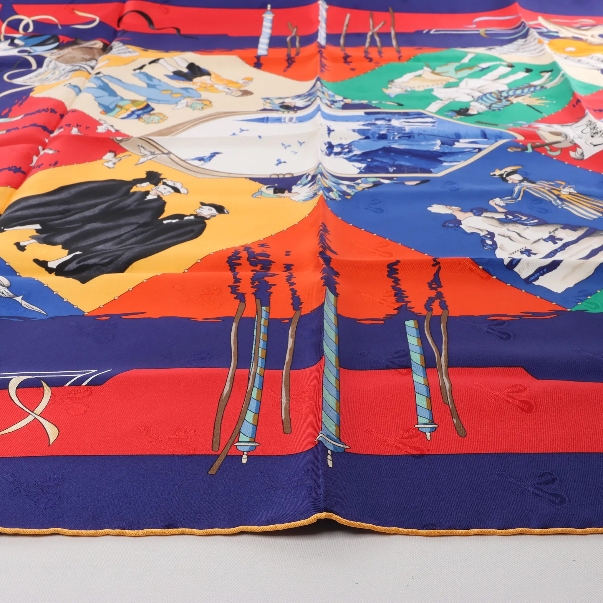 Hermès Carré 90 "LE CARNAVAL DE VENISE" Silk handkerchief in Navy Blue x Red