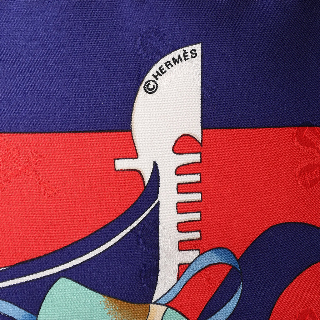 Hermès Carré 90 "LE CARNAVAL DE VENISE" Silk handkerchief in Navy Blue x Red