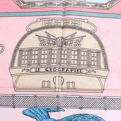 Hermès Carré 90 "LE GEOGRAPHE" Silk handkerchief in Pink