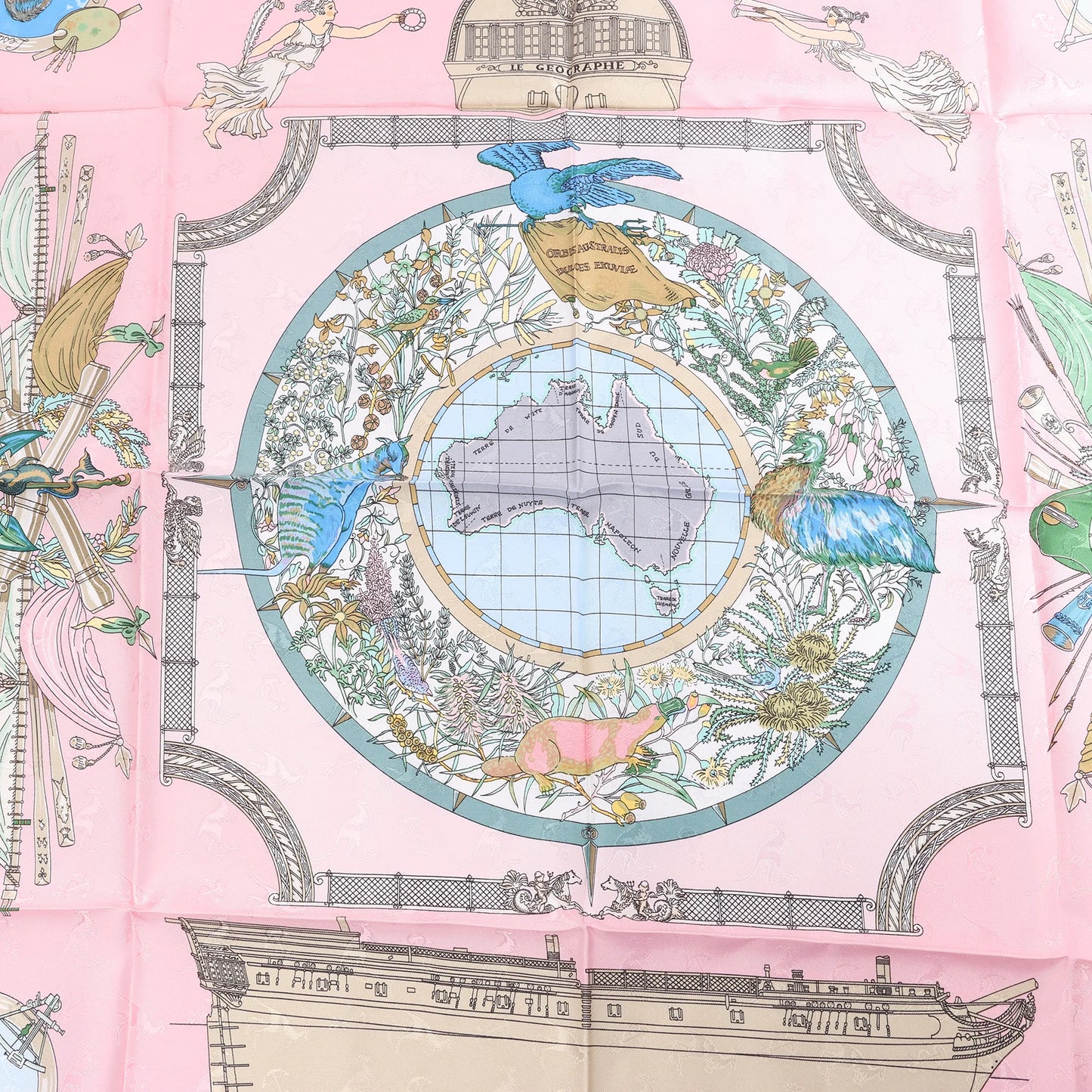 Hermès Carré 90 "LE GEOGRAPHE" Silk handkerchief in Pink