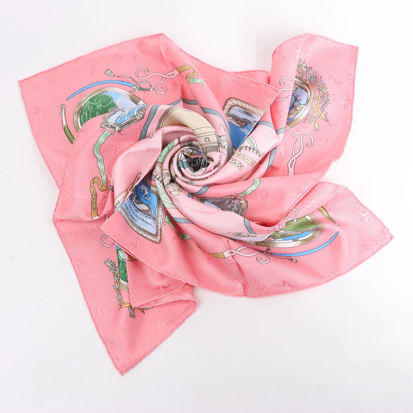 Hermès Carré 90 "LE GEOGRAPHE" Silk handkerchief in Pink