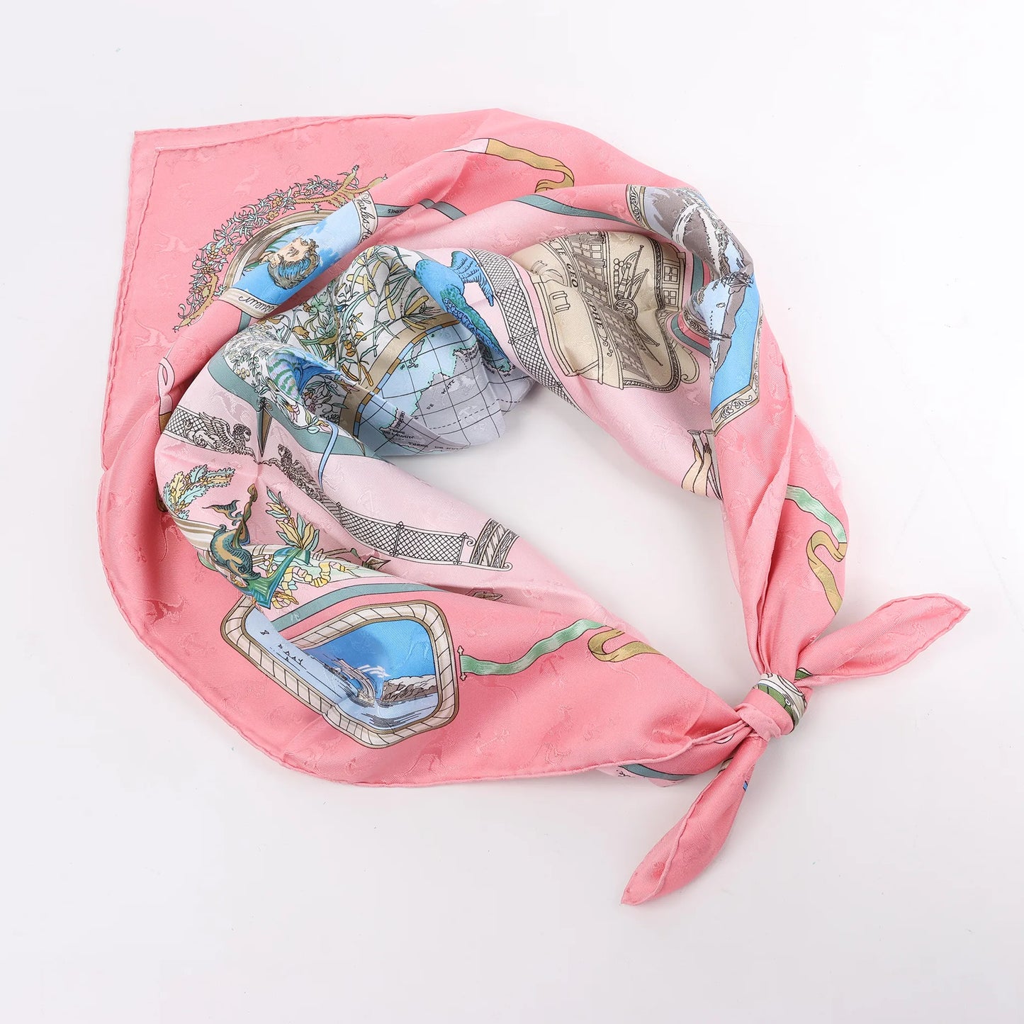 Hermès Carré 90 "LE GEOGRAPHE" Silk handkerchief in Pink
