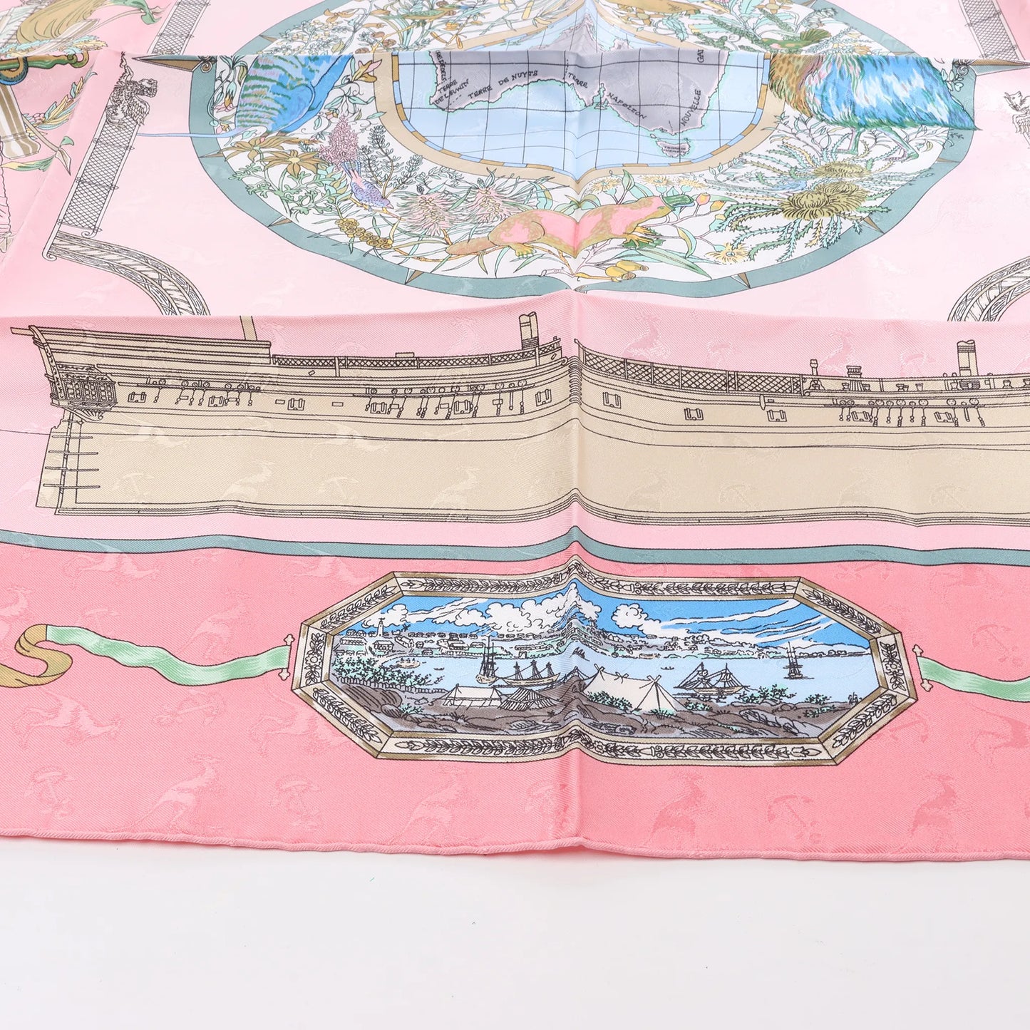 Hermès Carré 90 "LE GEOGRAPHE" Silk handkerchief in Pink