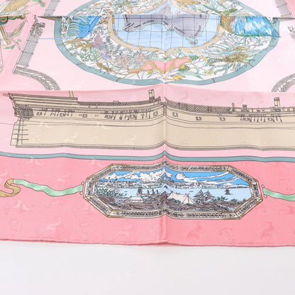 Hermès Carré 90 "LE GEOGRAPHE" Silk handkerchief in Pink