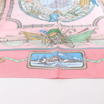 Hermès Carré 90 "LE GEOGRAPHE" Silk handkerchief in Pink