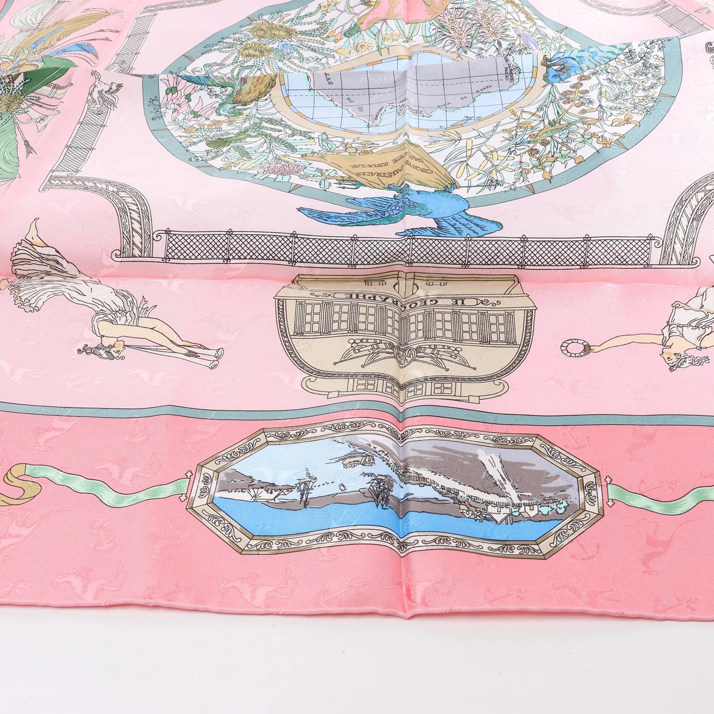 Hermès Carré 90 "LE GEOGRAPHE" Silk handkerchief in Pink