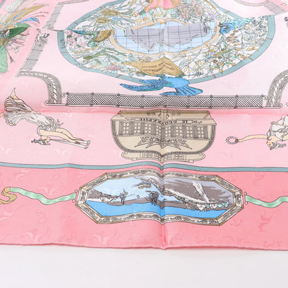 Hermès Carré 90 "LE GEOGRAPHE" Silk handkerchief in Pink