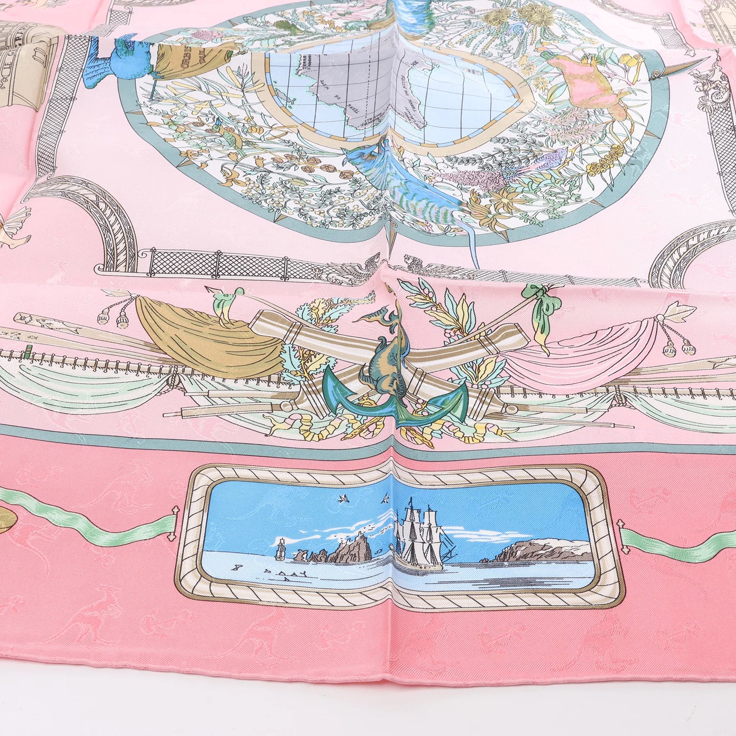 Hermès Carré 90 "LE GEOGRAPHE" Silk handkerchief in Pink