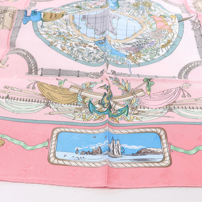 Hermès Carré 90 "LE GEOGRAPHE" Silk handkerchief in Pink