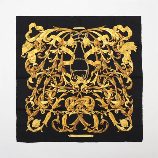 Carré Hermès Carré 90 « LE MORS À LA CÔNÉTABLE » 100 % soie noir