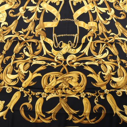 Hermès Carré 90 "LE MORS A LA CONETABLE" 100% Silk Scarf in Black