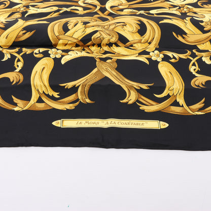 Hermès Carré 90 "LE MORS A LA CONETABLE" 100% Silk Scarf in Black