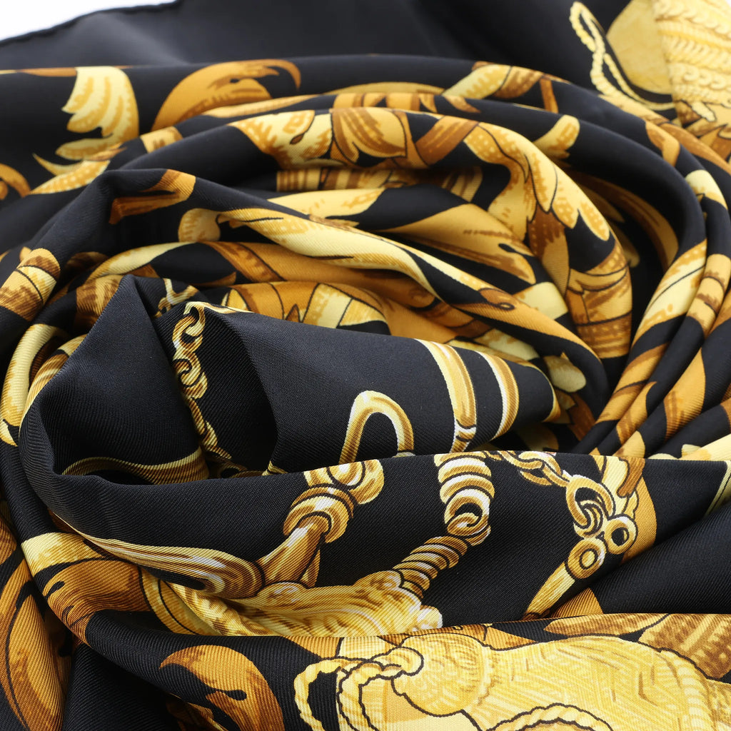 Hermès Carré 90 "LE MORS A LA CONETABLE" Silk handkerchief in Black x Gold