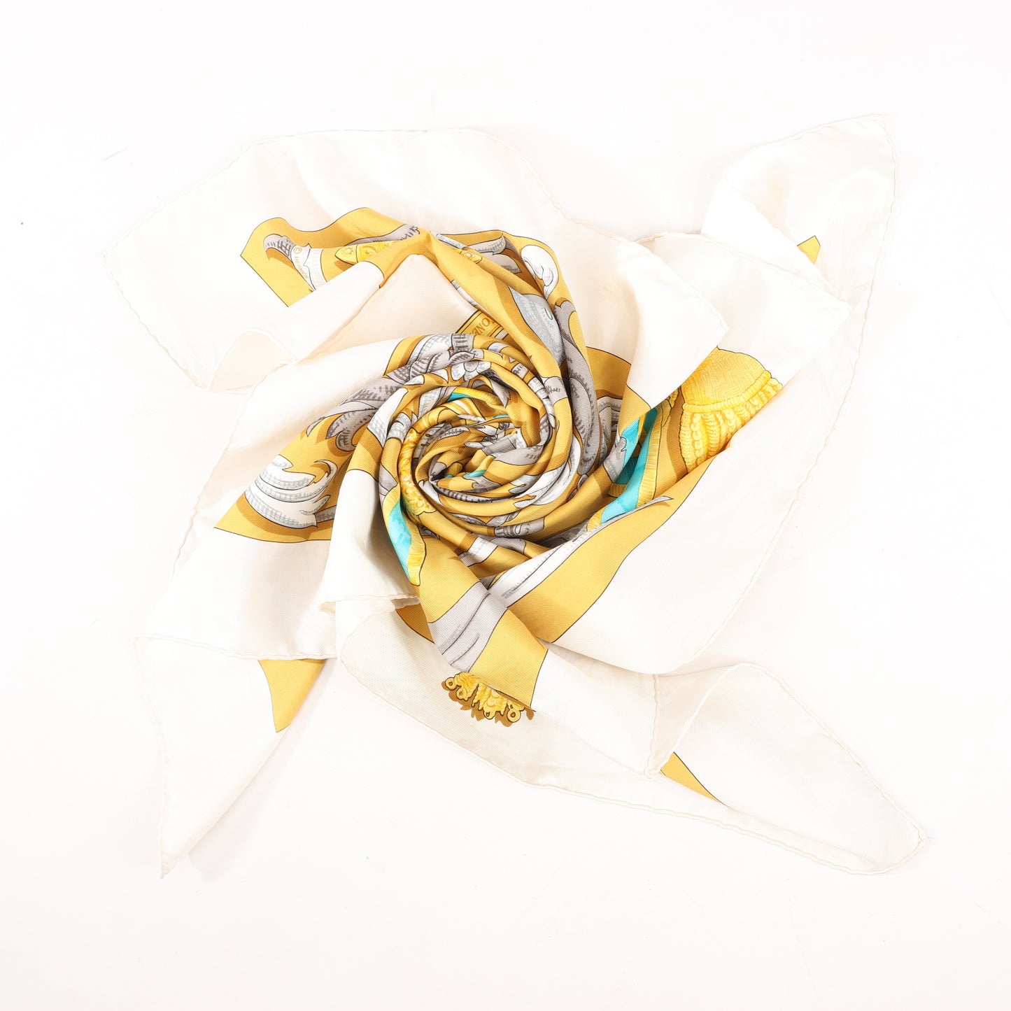 Hermes Carré 90 "LE MORS A LA CONETABLE" Silk handkerchief in Yellow