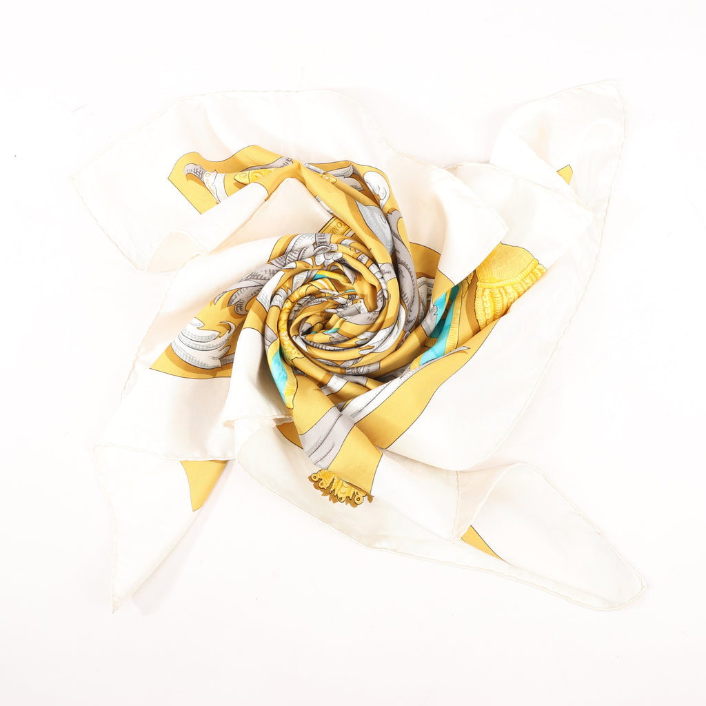 Hermes Carré 90 "LE MORS A LA CONETABLE" Silk handkerchief in Yellow