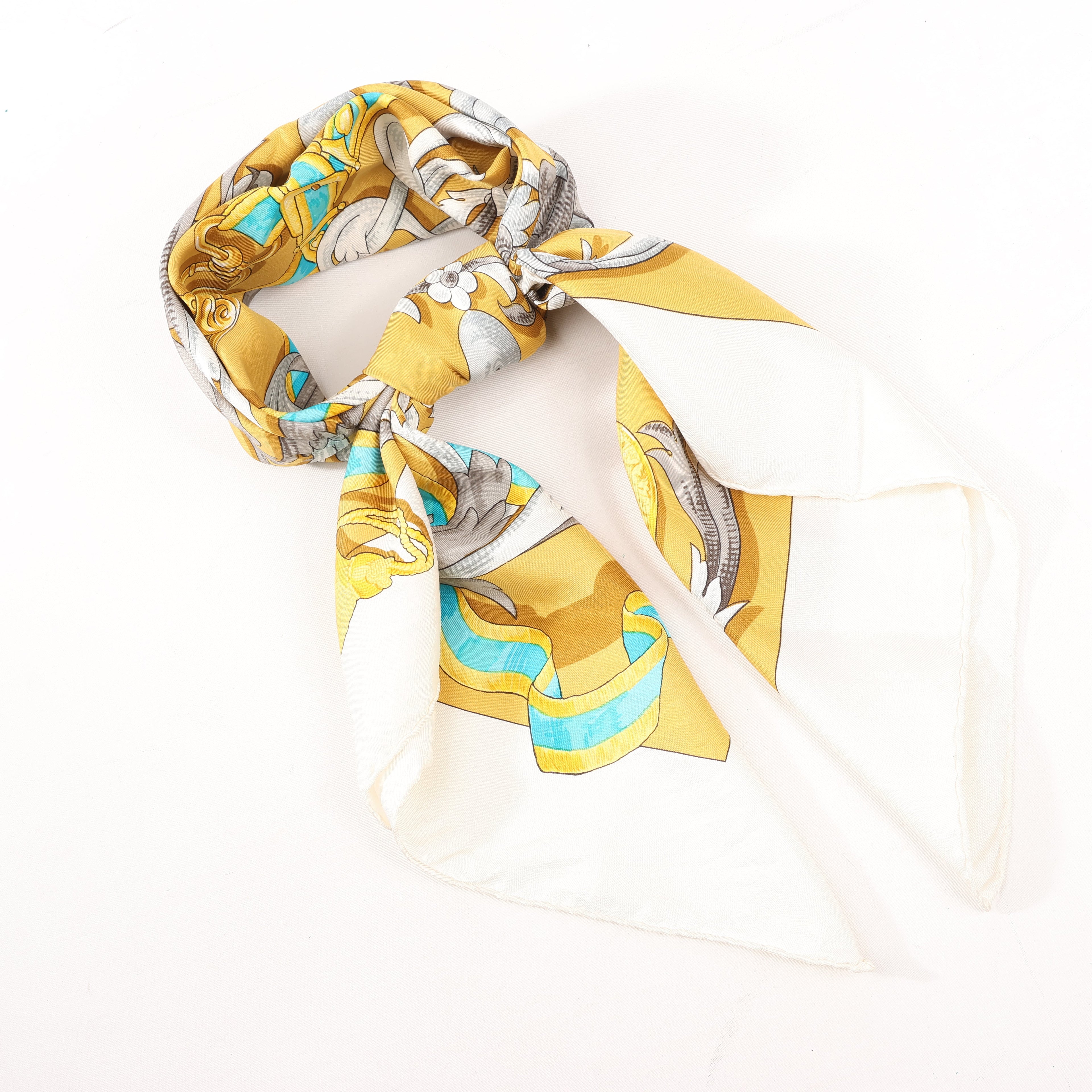 Hermes Carré 90 "LE MORS A LA CONETABLE" Silk handkerchief in Yellow
